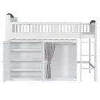 Full/Twin Loft Bed with LED Headboard, Wardrobe & Double-Door Storage Cabinet