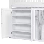 Full/Twin Loft Bed with LED Headboard, Wardrobe & Double-Door Storage Cabinet