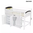 Full/Twin Loft Bed with LED Headboard, Wardrobe & Double-Door Storage Cabinet