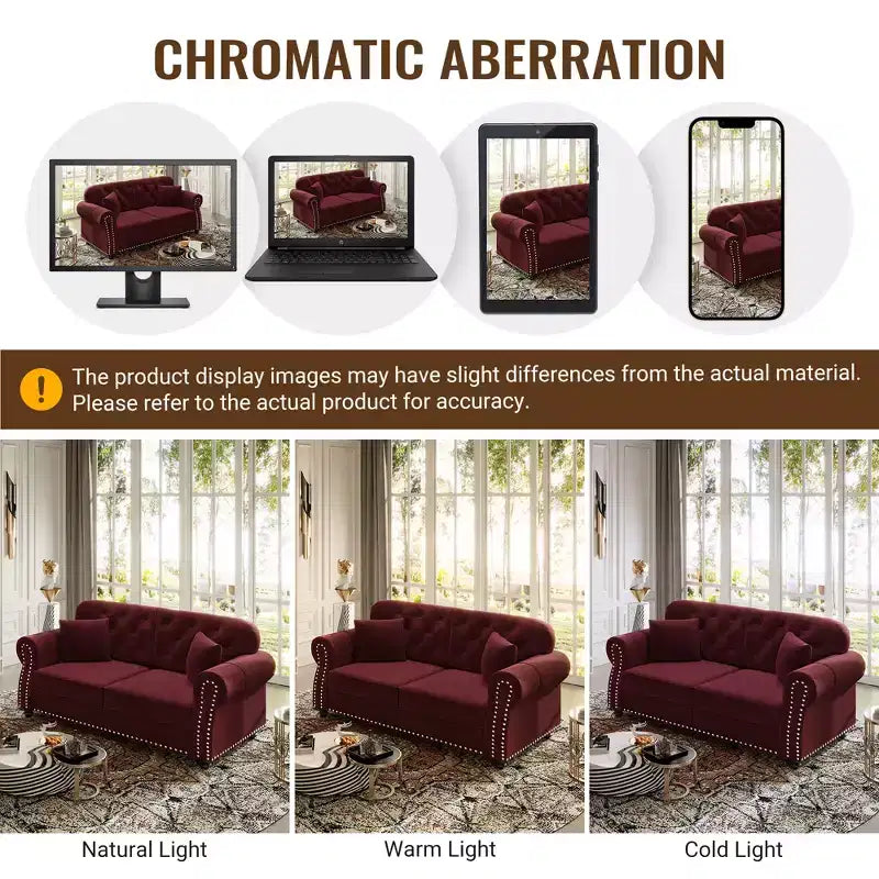 Eloise 63" Velvet Chesterfield Loveseat with Nailhead Trim & Rolled Arms