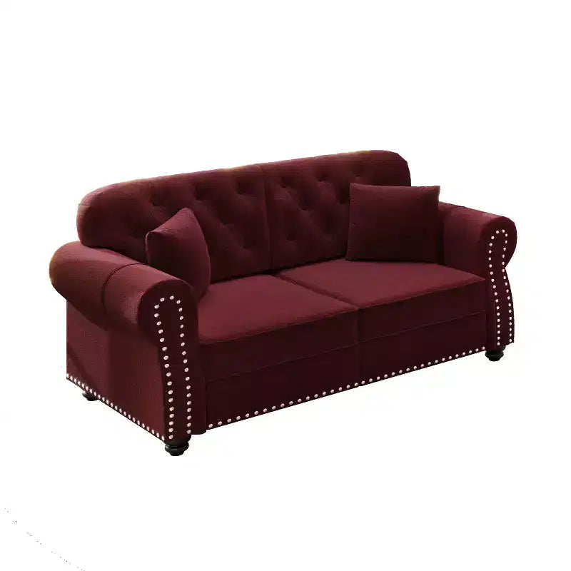 Eloise 63" Velvet Chesterfield Loveseat with Nailhead Trim & Rolled Arms