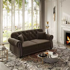 Eloise 63" Velvet Chesterfield Loveseat with Nailhead Trim & Rolled Arms
