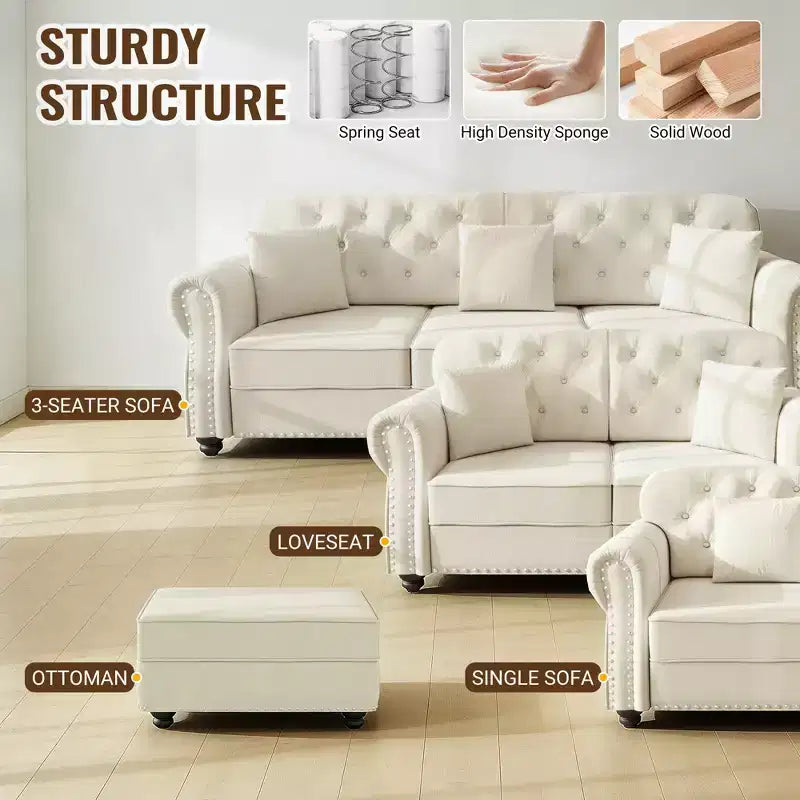 Eloise 63" Velvet Chesterfield Loveseat with Nailhead Trim & Rolled Arms