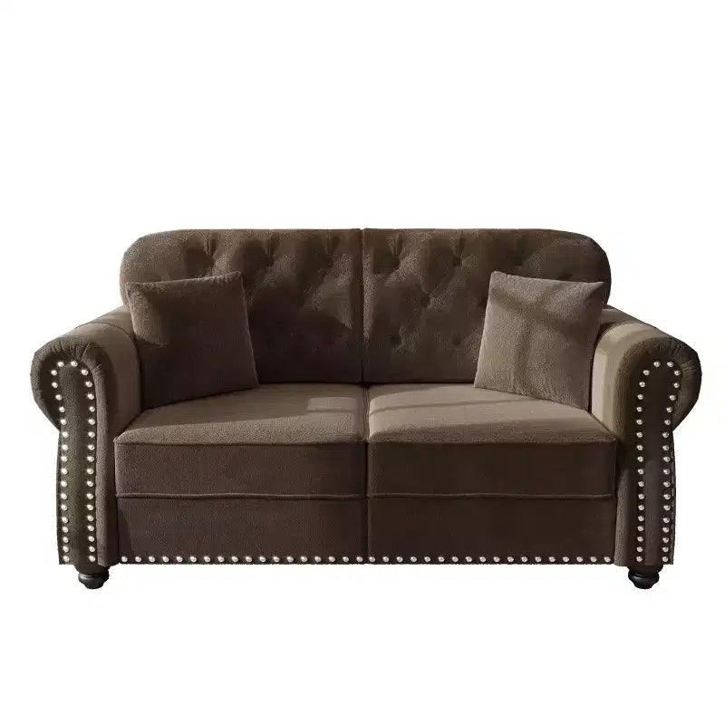 Eloise 63" Velvet Chesterfield Loveseat with Nailhead Trim & Rolled Arms