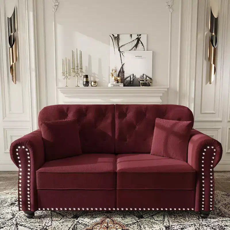 Eloise 63" Velvet Chesterfield Loveseat with Nailhead Trim & Rolled Arms