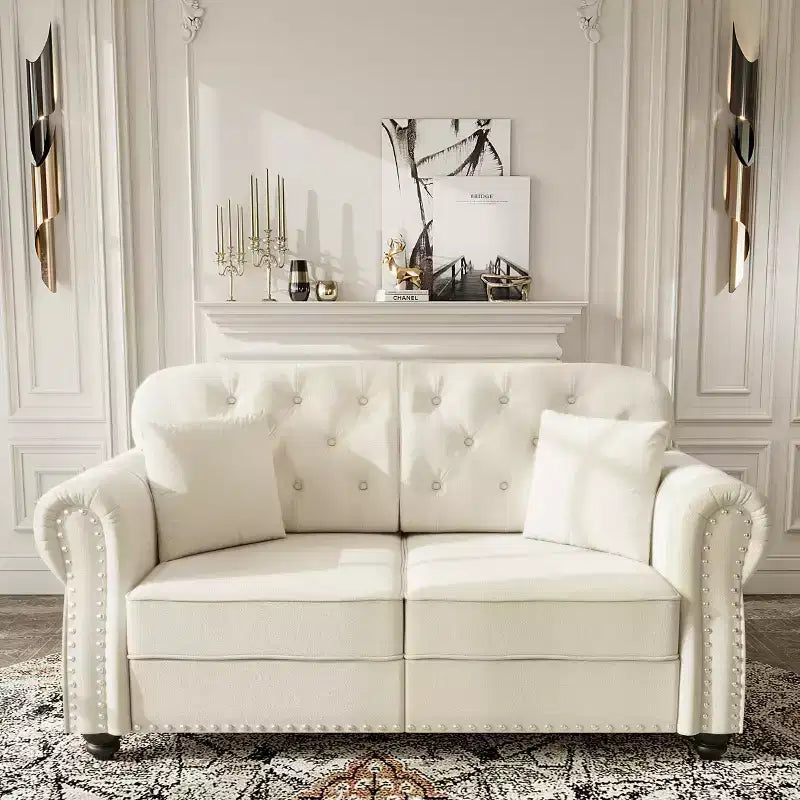 Eloise 63" Velvet Chesterfield Loveseat with Nailhead Trim & Rolled Arms