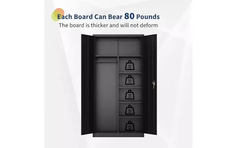 72 Heavy Duty Steel Wardrobe Cabinet with Lock - Metal Garage Storage Cabinet, Adjustable Shelves, Hanging Rod, Secure Closet Organizer