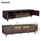 Modern 76 Wood TV Stand with Drawers and Rattan Storage Cabinet