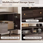 Modern 76 Wood TV Stand with Drawers and Rattan Storage Cabinet