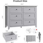 Large Modern Black 6-Drawer Wood Dresser, Deep Drawers & Metal Knobs for Bedroom, Entryway, Hallway