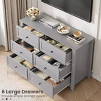 Large Modern Black 6-Drawer Wood Dresser, Deep Drawers & Metal Knobs for Bedroom, Entryway, Hallway