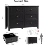 Large Modern Black 6-Drawer Wood Dresser, Deep Drawers & Metal Knobs for Bedroom, Entryway, Hallway