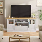 Farmhouse TV Stand - 72'' TV Fit, Wave Pattern, 2 Glass-Door Cabinets, 2 Open Storage, Entertainment Center for Living Room