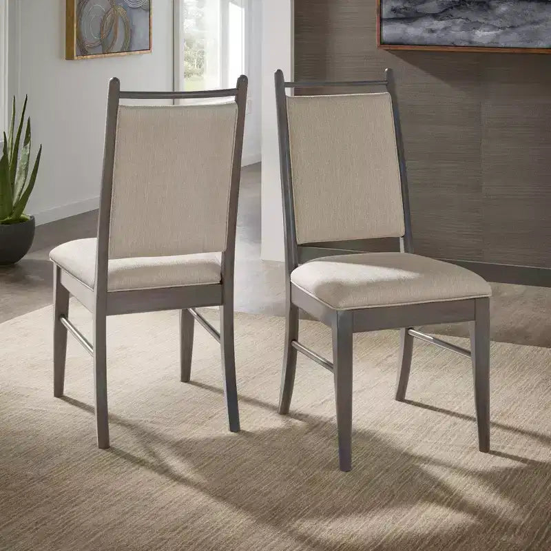 Wood Finish Beige Fabric Dining Chair