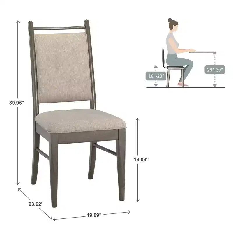 Wood Finish Beige Fabric Dining Chair