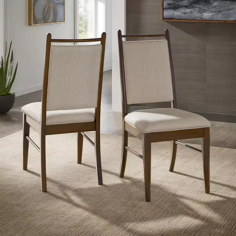 Wood Finish Beige Fabric Dining Chair