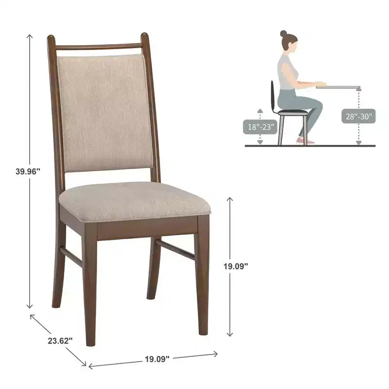 Wood Finish Beige Fabric Dining Chair