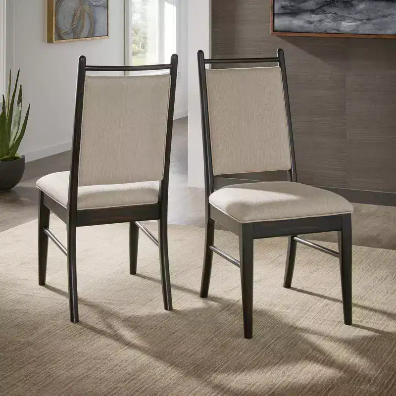 Wood Finish Beige Fabric Dining Chair