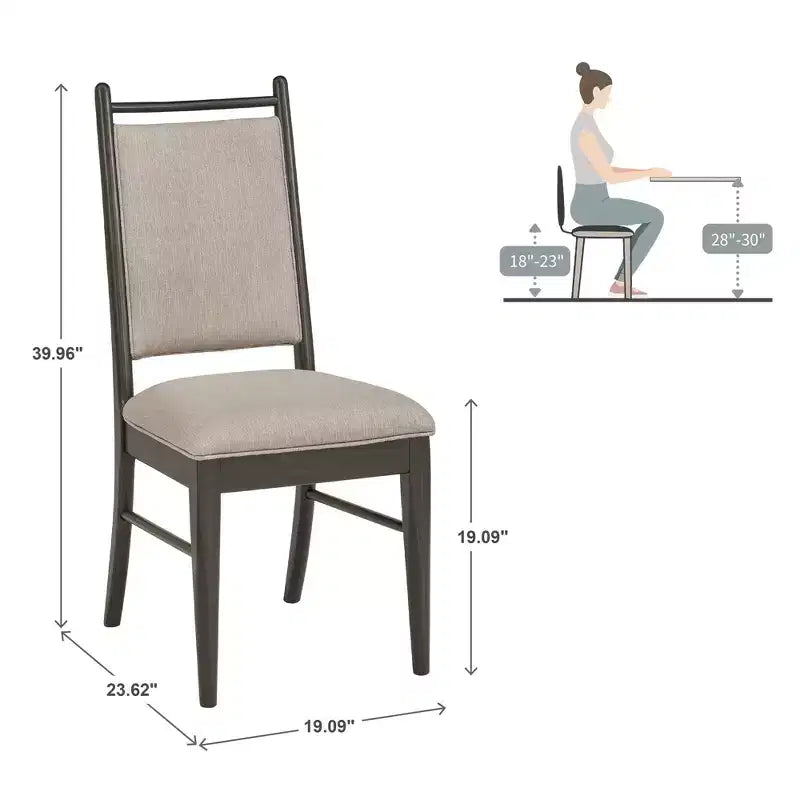 Wood Finish Beige Fabric Dining Chair