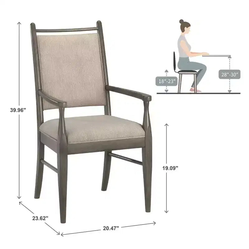 Wood Finish Beige Fabric Arm Chair