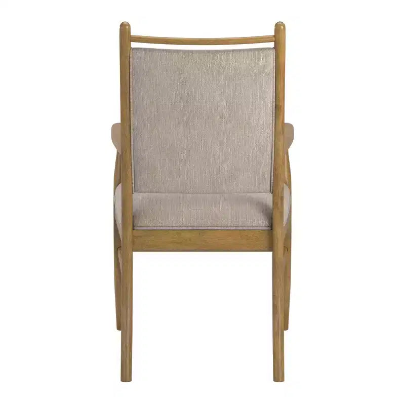 Wood Finish Beige Fabric Arm Chair