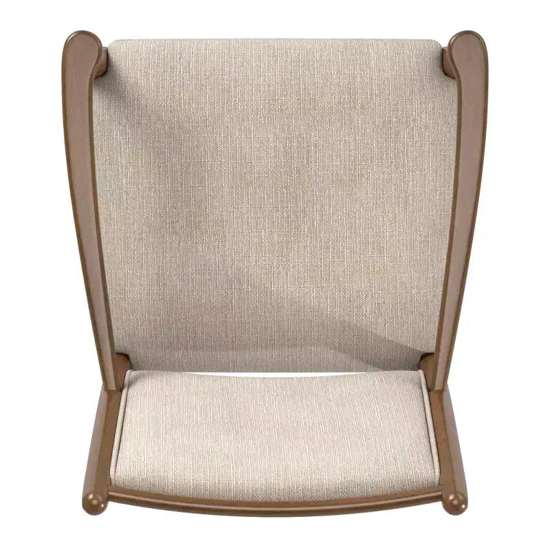 Wood Finish Beige Fabric Arm Chair