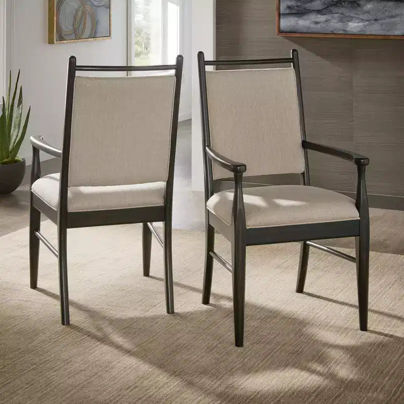 Wood Finish Beige Fabric Arm Chair
