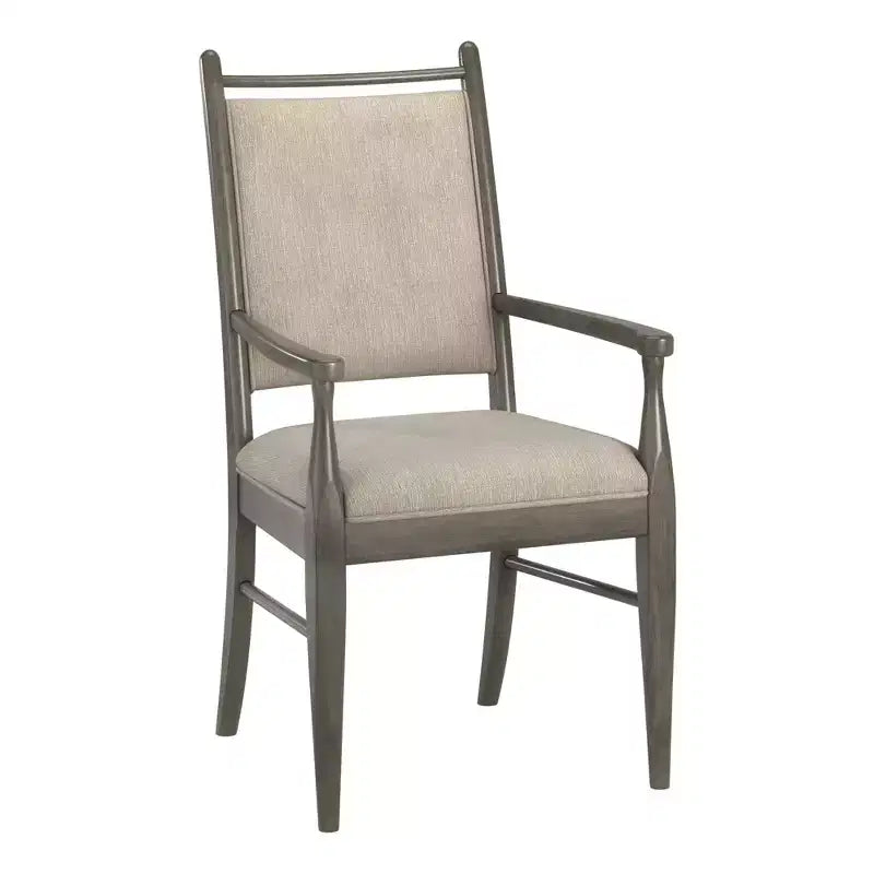 Wood Finish Beige Fabric Arm Chair