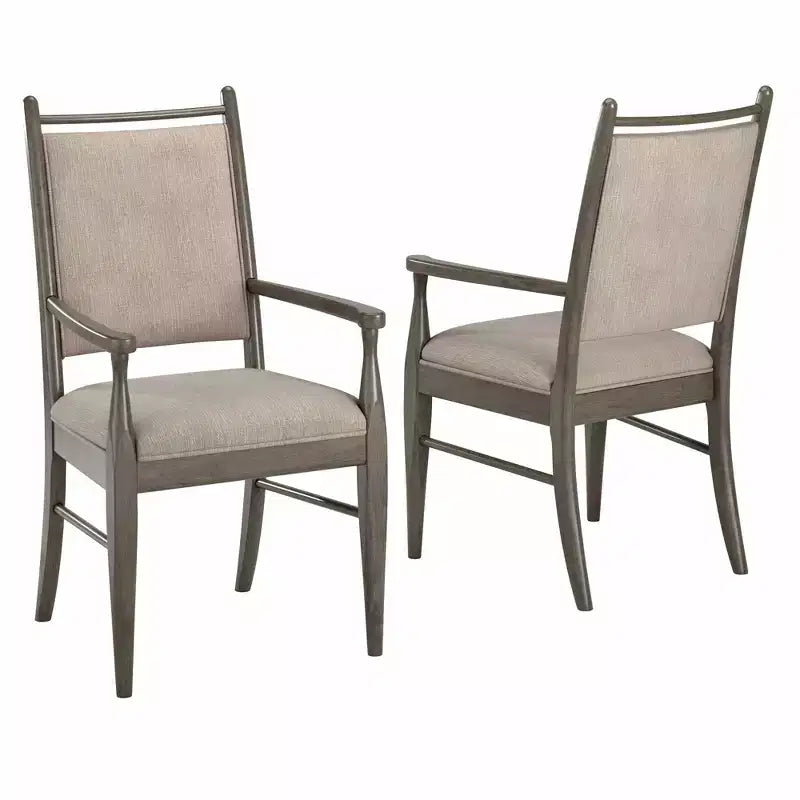 Wood Finish Beige Fabric Arm Chair