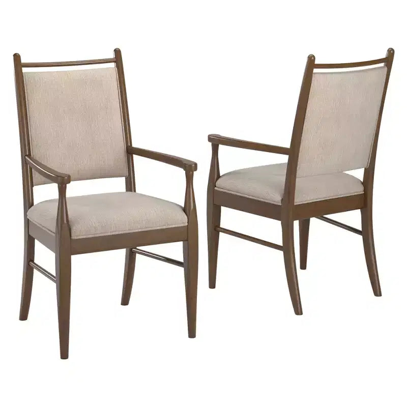 Wood Finish Beige Fabric Arm Chair