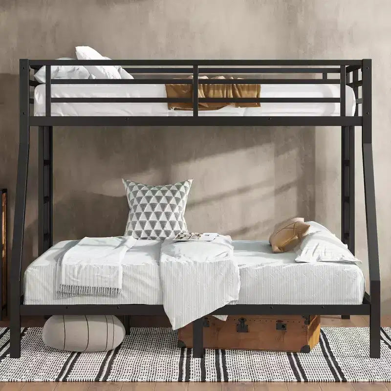 Bunk Bed with Ladder and Safety Guardrail, Metal Bunk Bed Frame for Teens and Adults, No Box Spring Needed