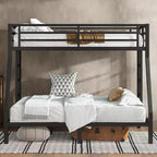 Bunk Bed with Ladder and Safety Guardrail, Metal Bunk Bed Frame for Teens and Adults, No Box Spring Needed