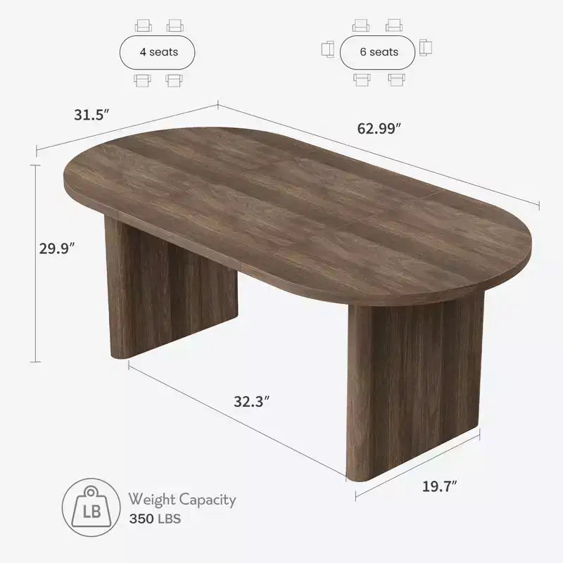 Oval Dining Table for 6-8 People, Long Large Kitchen Table with Thick Sturdy Wooden Base, Farmhouse Dining Room Table (63 Long)