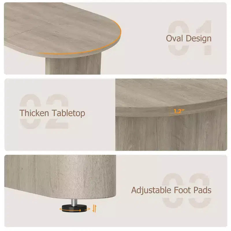 Oval Dining Table for 6-8 People, Long Large Kitchen Table with Thick Sturdy Wooden Base, Farmhouse Dining Room Table (63 Long)