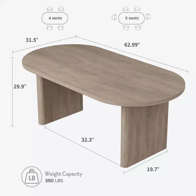 Oval Dining Table for 6-8 People, Long Large Kitchen Table with Thick Sturdy Wooden Base, Farmhouse Dining Room Table (63 Long)