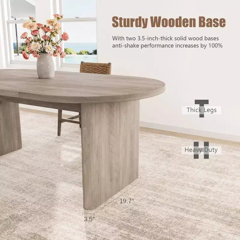 Oval Dining Table for 6-8 People, Long Large Kitchen Table with Thick Sturdy Wooden Base, Farmhouse Dining Room Table (63 Long)