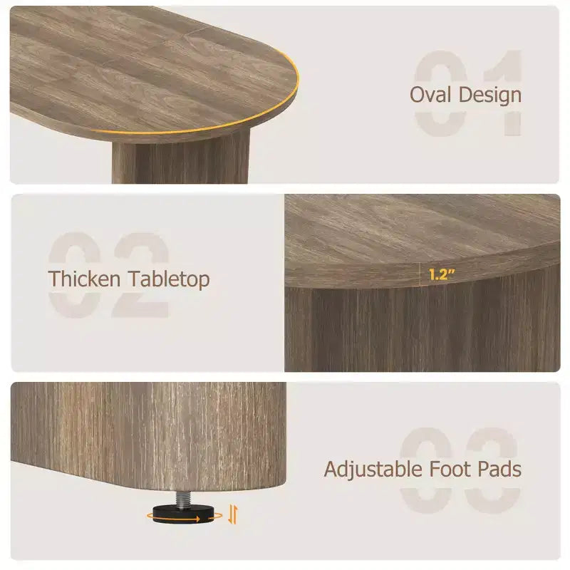 Oval Dining Table for 6-8 People, Long Large Kitchen Table with Thick Sturdy Wooden Base, Farmhouse Dining Room Table (63 Long)