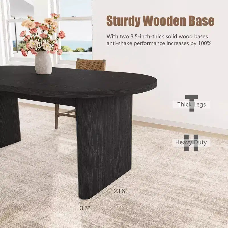Oval Dining Table for 6-8 People, Long Large Kitchen Table with Thick Sturdy Wooden Base, Farmhouse Dining Room Table (63 Long)