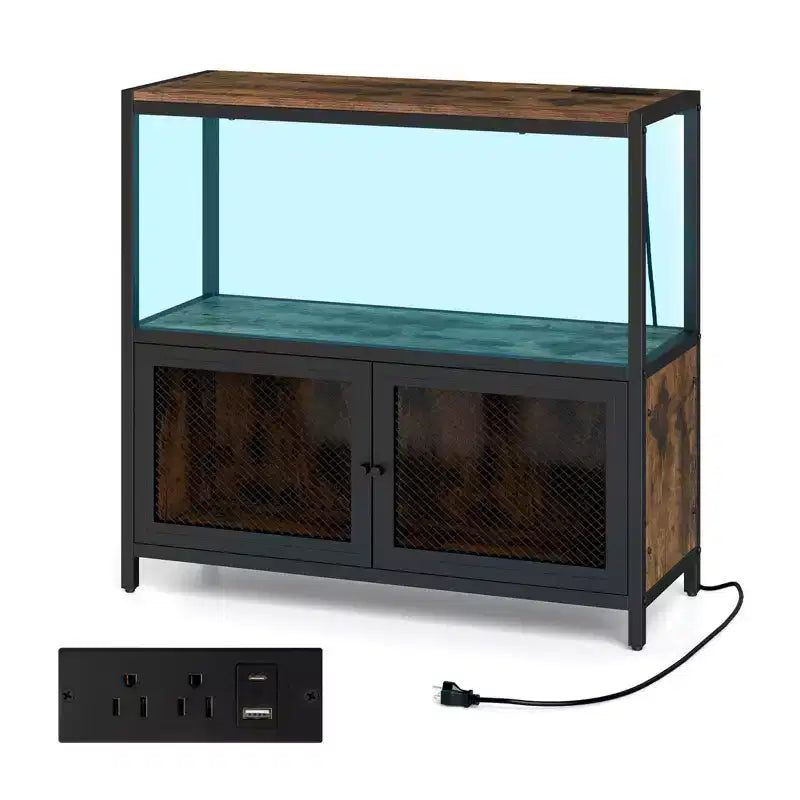 Coffee Bar Cabinet with LED Lights, Industrial Buffet Sideboard with Charging Station