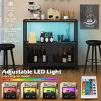Coffee Bar Cabinet with LED Lights, Industrial Buffet Sideboard with Charging Station