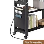 Swivel Side Table with Charging Station and Storage Bag, Rotating End Table with 6 Locking Wheels for Bedroom Living Room