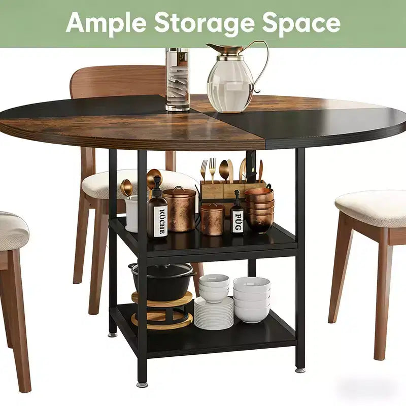 Hawthorne 47-Inch Round Dining Table with Built-In Storage Shelf