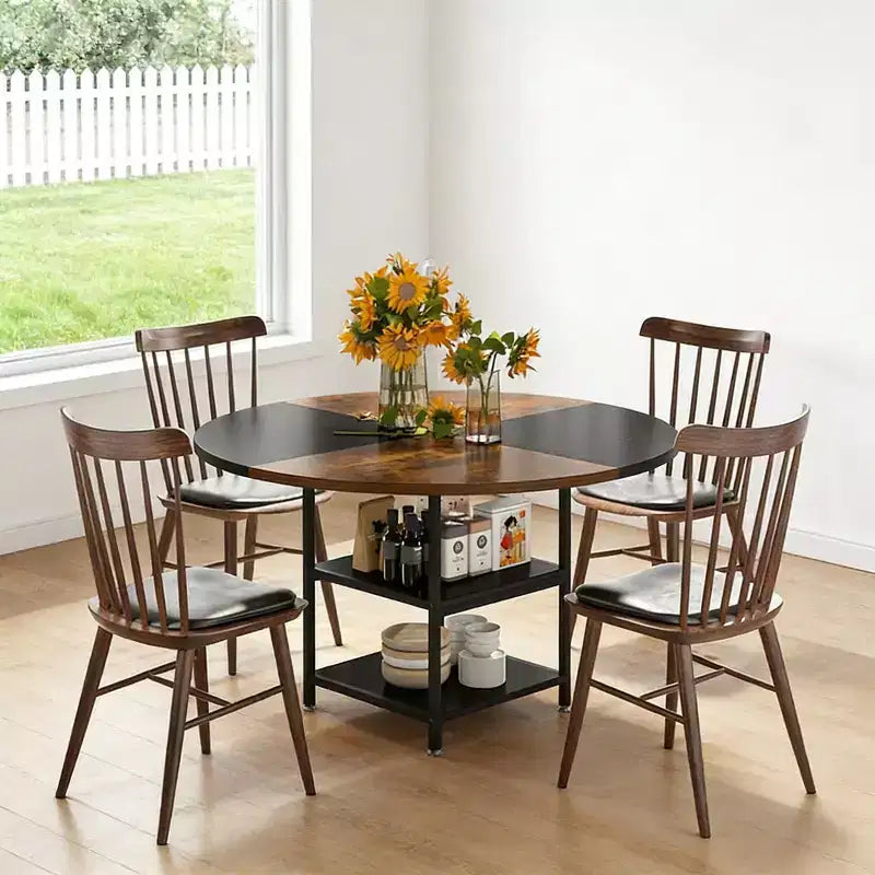 Hawthorne 47-Inch Round Dining Table with Built-In Storage Shelf