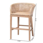 Papua Rattan and Mahogany Wood Counter Height Barstool Antique White Wash/Light Brown