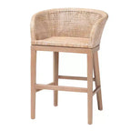 Papua Rattan and Mahogany Wood Counter Height Barstool Antique White Wash/Light Brown