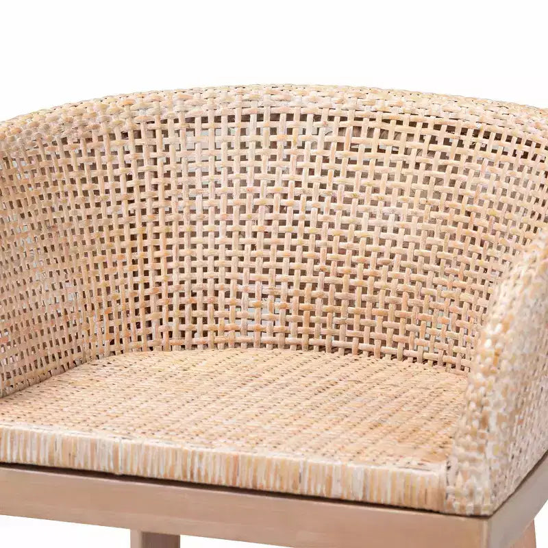 Papua Rattan and Mahogany Wood Counter Height Barstool Antique White Wash/Light Brown