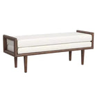 Upholstered Boucle Bench with Wood Base Cream: Mid-Tone Walnut Finish, Rectangle Shape, Polyester Upholstery