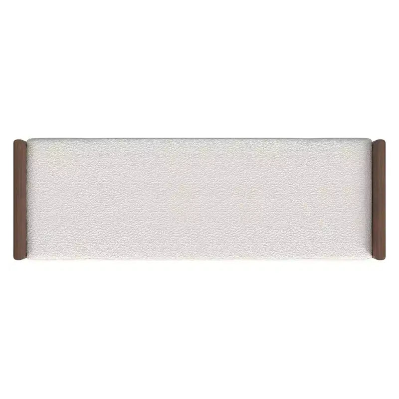 Upholstered Boucle Bench with Wood Base Cream: Mid-Tone Walnut Finish, Rectangle Shape, Polyester Upholstery