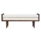 Upholstered Boucle Bench with Wood Base Cream: Mid-Tone Walnut Finish, Rectangle Shape, Polyester Upholstery