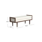 Upholstered Boucle Bench with Wood Base Cream: Mid-Tone Walnut Finish, Rectangle Shape, Polyester Upholstery